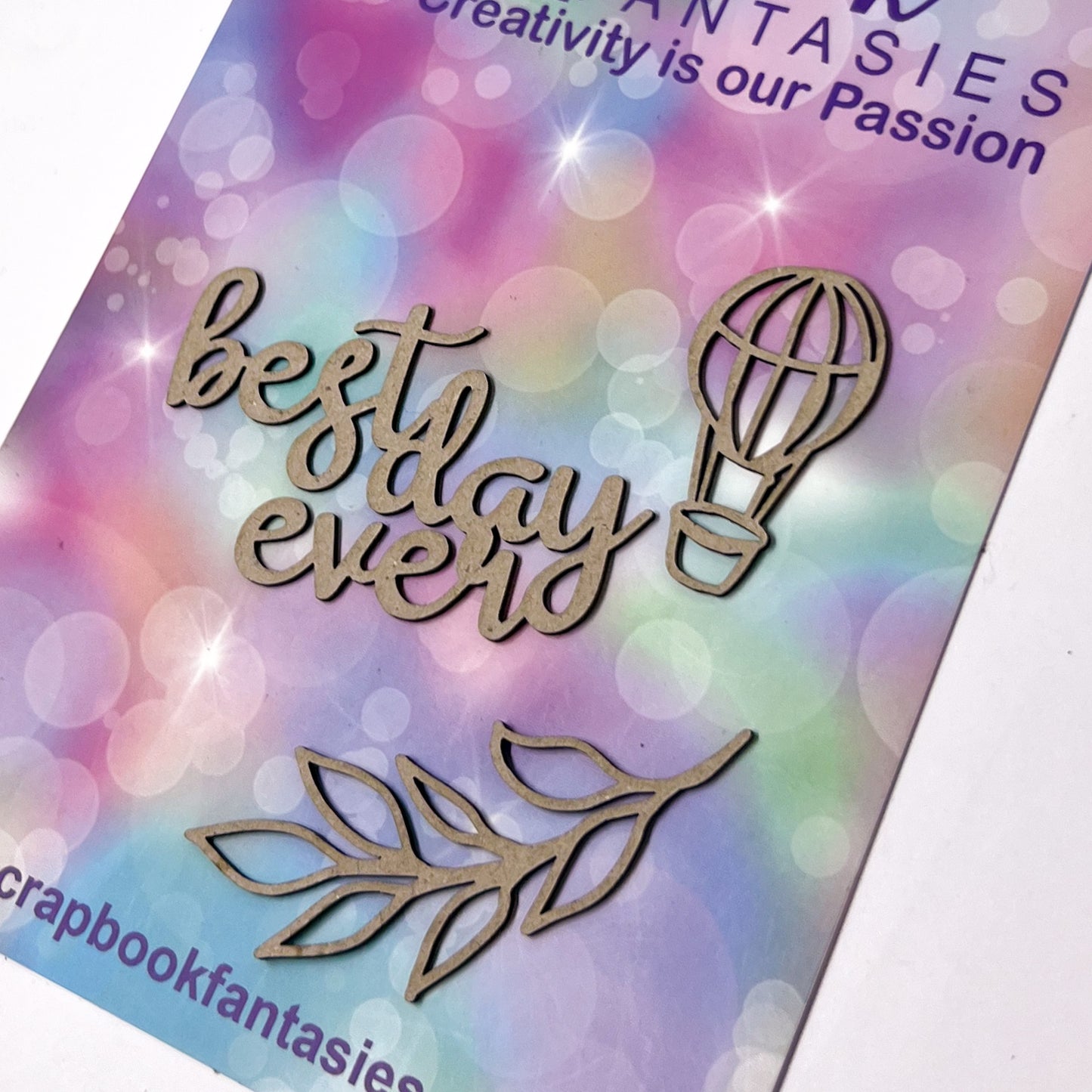 Chippie-Cuts Grey 1.2mm Chipboard Title Set - Best Day Ever + Balloon + Leaves (3 pieces) 2.5"x1.5" + 1"x1.5" + 1"x2.5" 15941