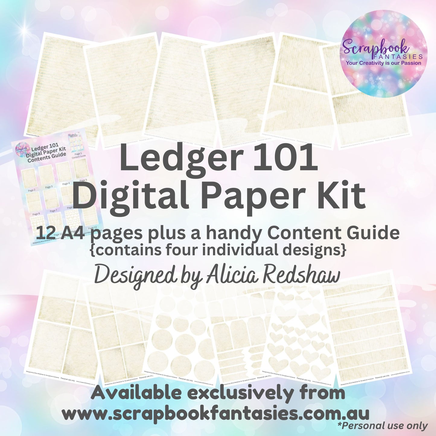 Ledger 101 Digital Paper Kit by Alicia Redshaw