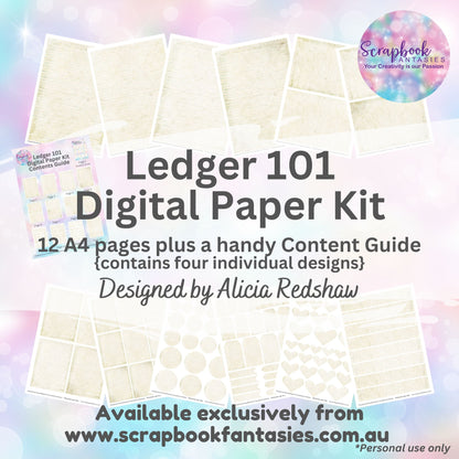 Ledger 101 Digital Paper Kit by Alicia Redshaw