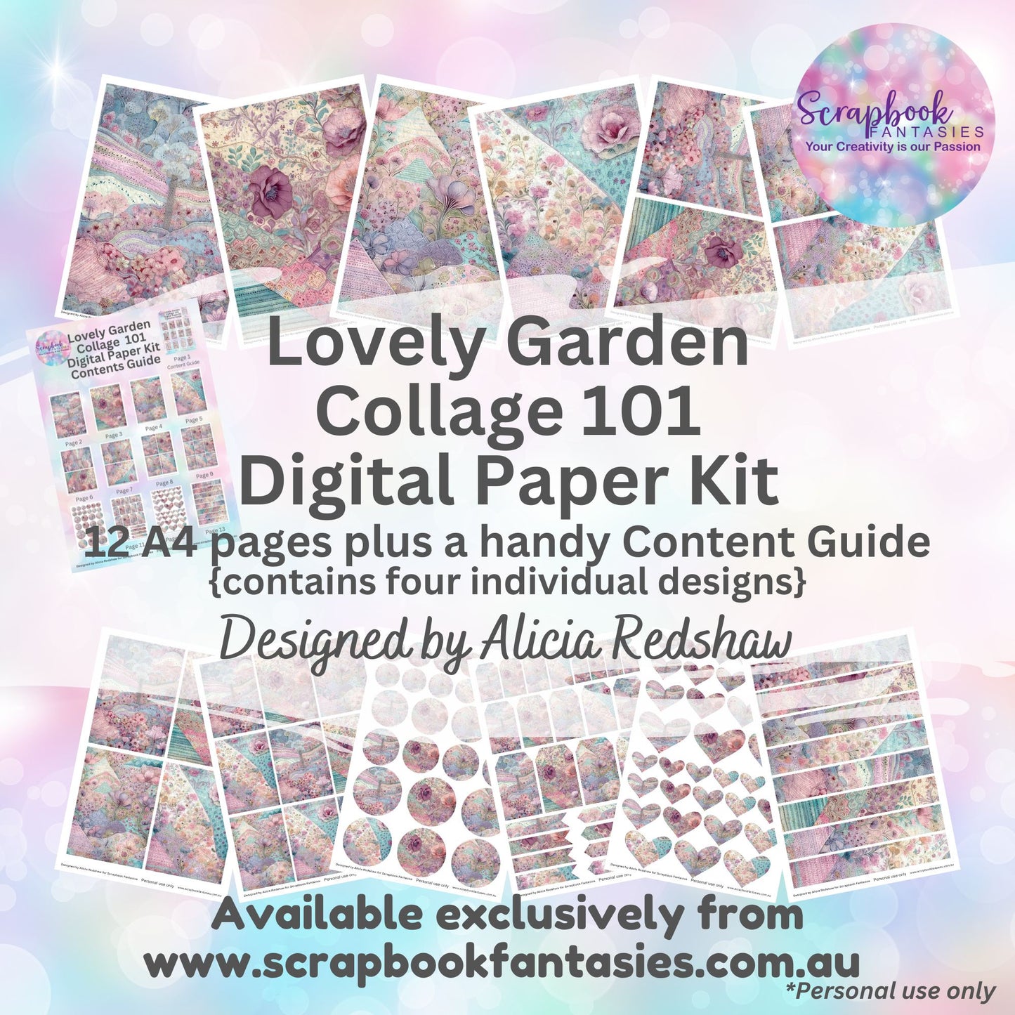 Lovely Garden Collage 101 Digital Paper Kit by Alicia Redshaw