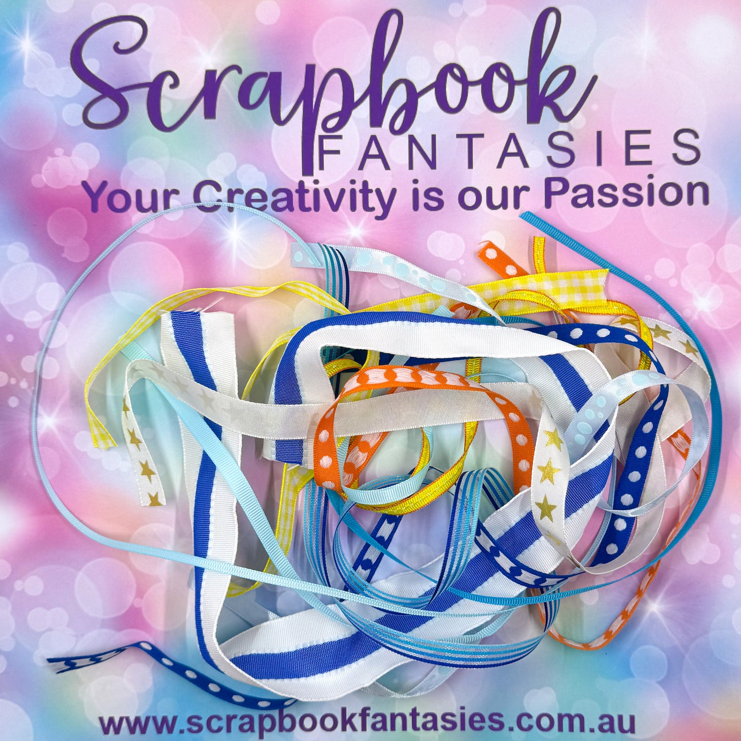 Scrapbook Fantasies Blue & Orange Ribbon Pack - 11 x approx. 1/2 mt lengths - 20662