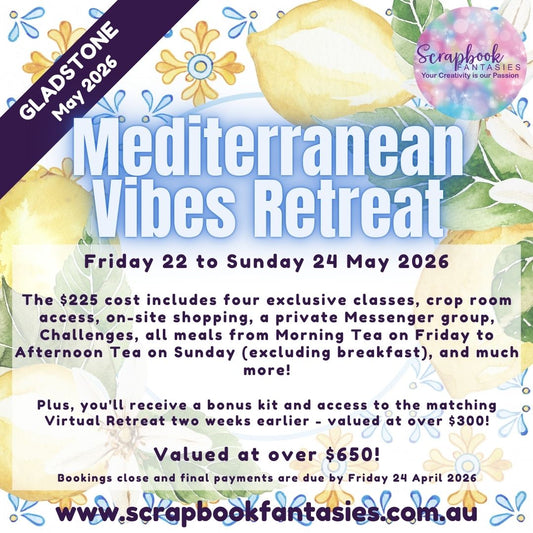 Scrapbook Fantasies Mediterranean Vibes In-Person Papercrafting Retreat - Friday 22 to Sunday 24 May 2026