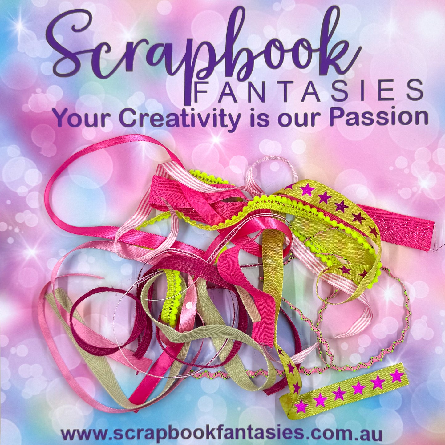 Scrapbook Fantasies Pink & Green Ribbon Pack - 10 x approx. 1/2 mt lengths - 20661
