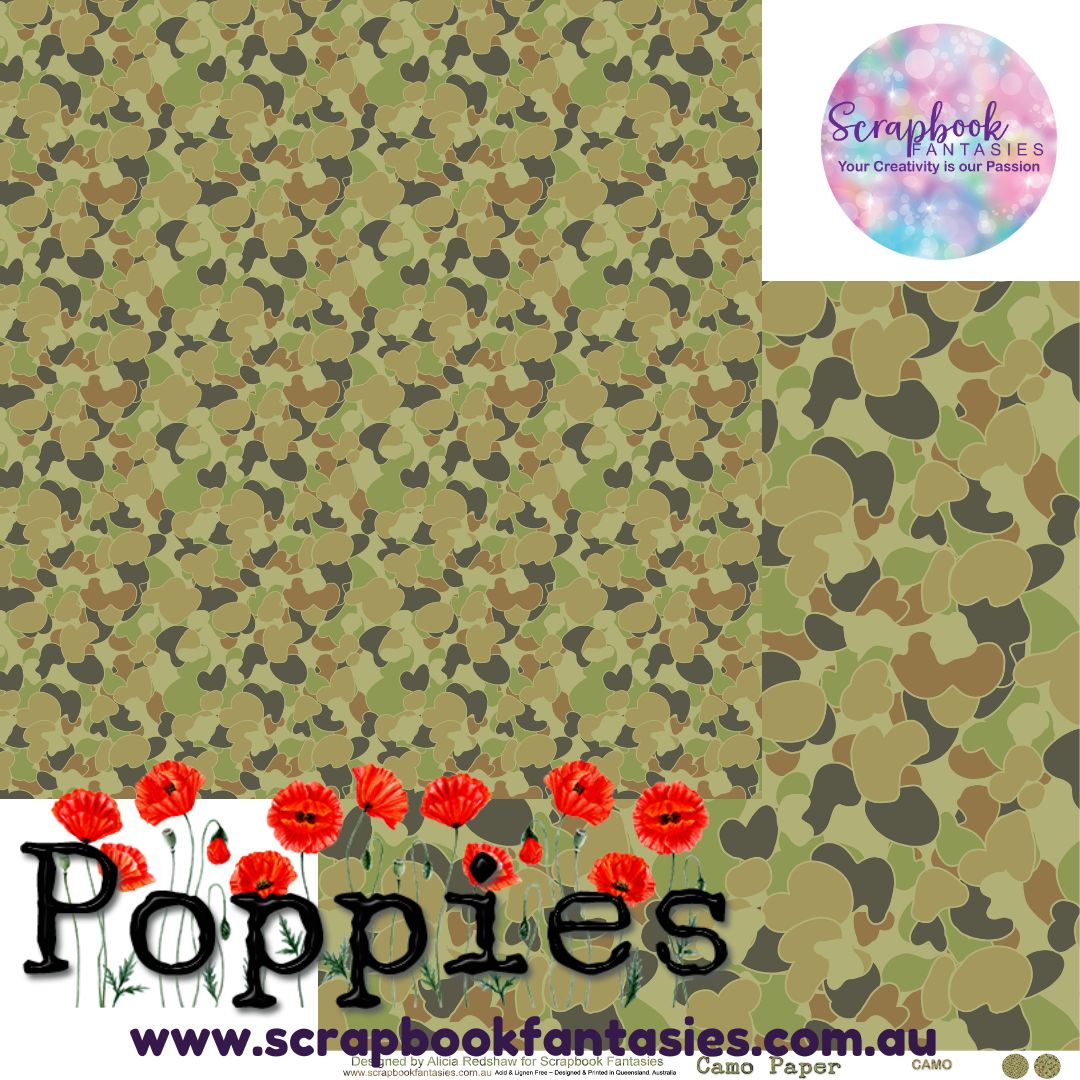 LIMITED EDITION: Poppies 12x12 Double-Sided Patterned Paper - Camo