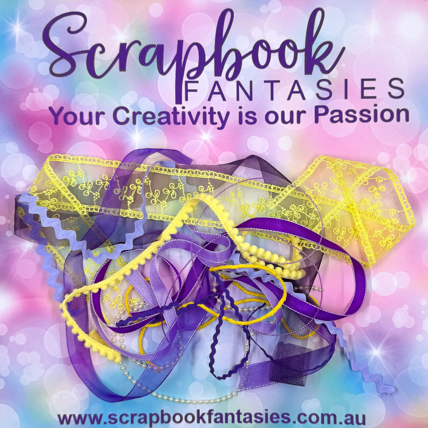 Scrapbook Fantasies Purple & Yellow Ribbon Pack - 11 x approx. 1/2 mt lengths - 20663