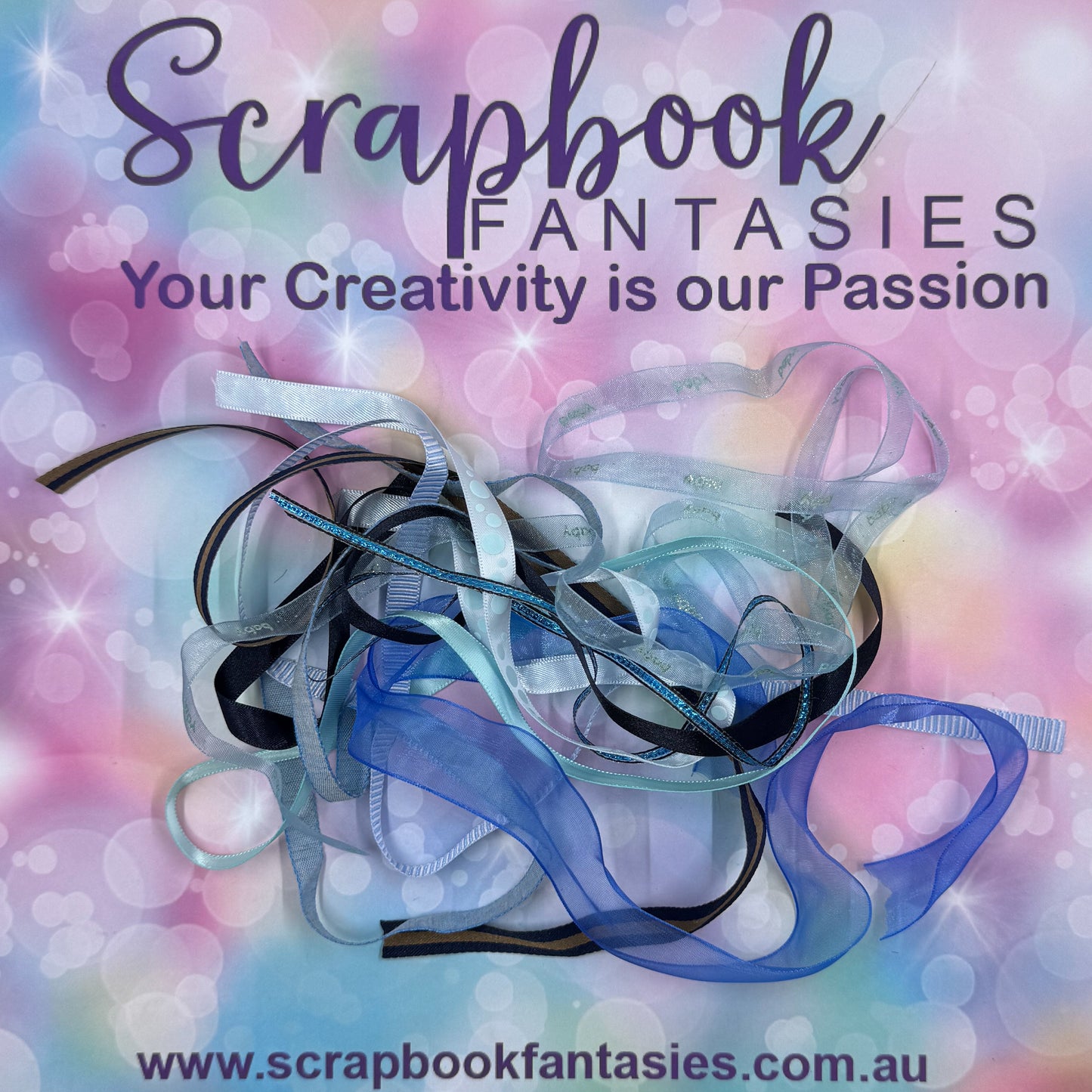 Scrapbook Fantasies Something Blue Ribbon Pack - 12 x approx. 1/2 mt lengths - 20793