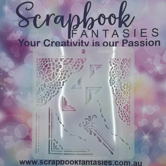 Scrapbook Fantasies Stencil Template Mask - 5.5”x5.5” - Corners & Borders 768123