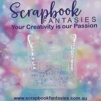 Scrapbook Fantasies Stencil Template Mask - 5.5”x5.5” - Village 768111