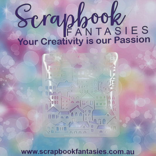 Scrapbook Fantasies Stencil Template Mask - 5.5”x5.5” - Village 768111