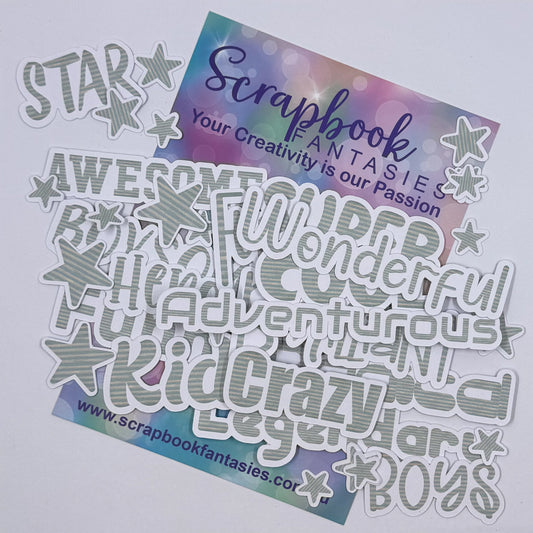 Vintage Easter Colour-Cuts - Everyday Words - Blue Stripes (24 pieces) 20819
