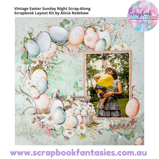 Vintage Easter Sunday Night Scrap-Along Scrapbook Layout Kit by Alicia Redshaw - 15 March 2026