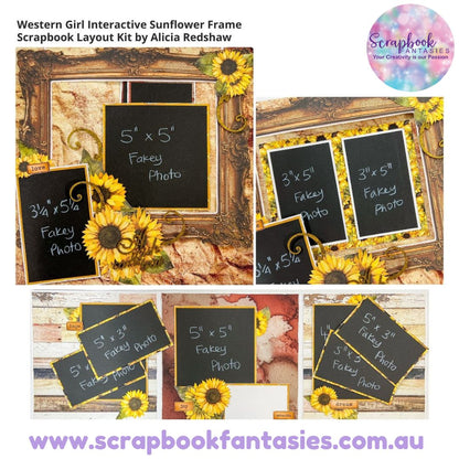Pre-Order - Western Girl Interactive Sunflower Frame Scrapbook Layout Kit by Alicia Redshaw