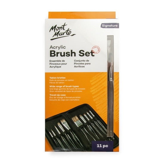 Mont Marte 11-piece Acrylic Brush Set - including zip-up case BMHS0067