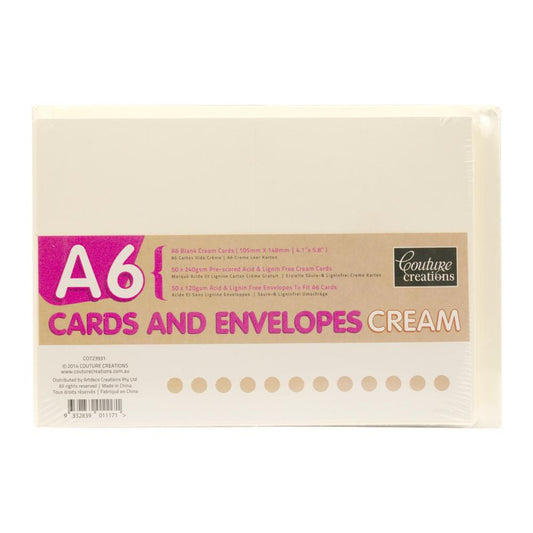 Couture Creations - A6 Card & Envelope Pack - Cream - 50 of each - CO723931