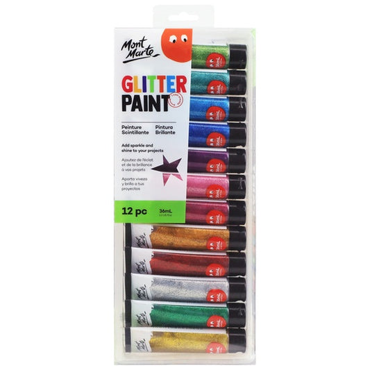 Mont Marte Glitter Paint Set - 12 x 36ml tubes MKGL1236