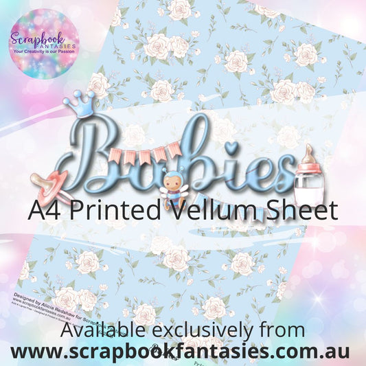 Babies A4 Printed Vellum Sheet - Blue Florals 622403