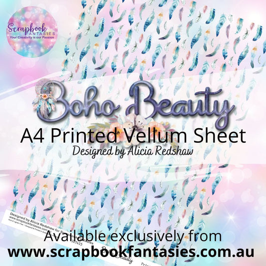 Boho Beauty A4 Printed Vellum Sheet - Blue Feather Pattern 327415