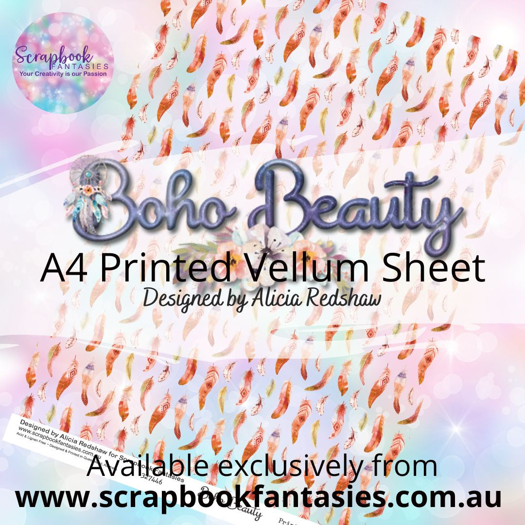 Boho Beauty A4 Printed Vellum Sheet - Peach Feather Pattern 327446