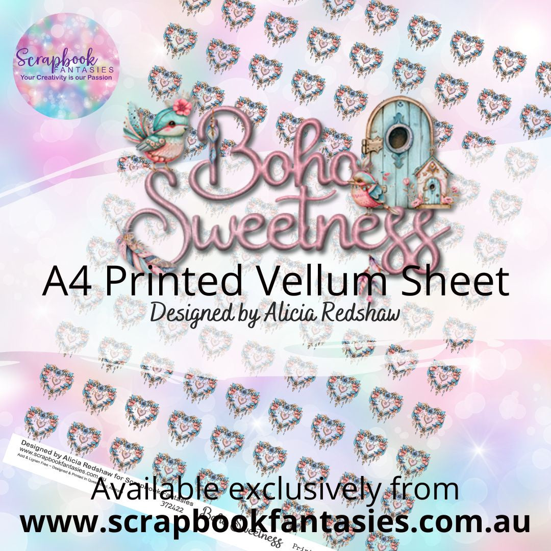 Boho Sweetness A4 Printed Vellum Sheet - Boho Hearts 372422