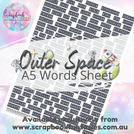 Outer Space A5 Words Sheet - Grey 242905