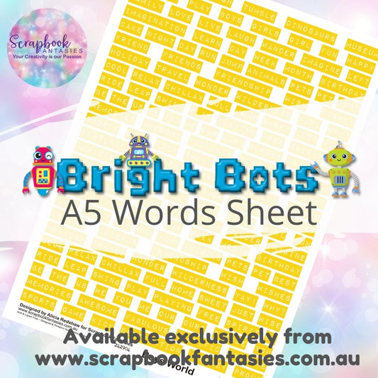 Bright Bots A5 Words Sheet - Yellow 242904