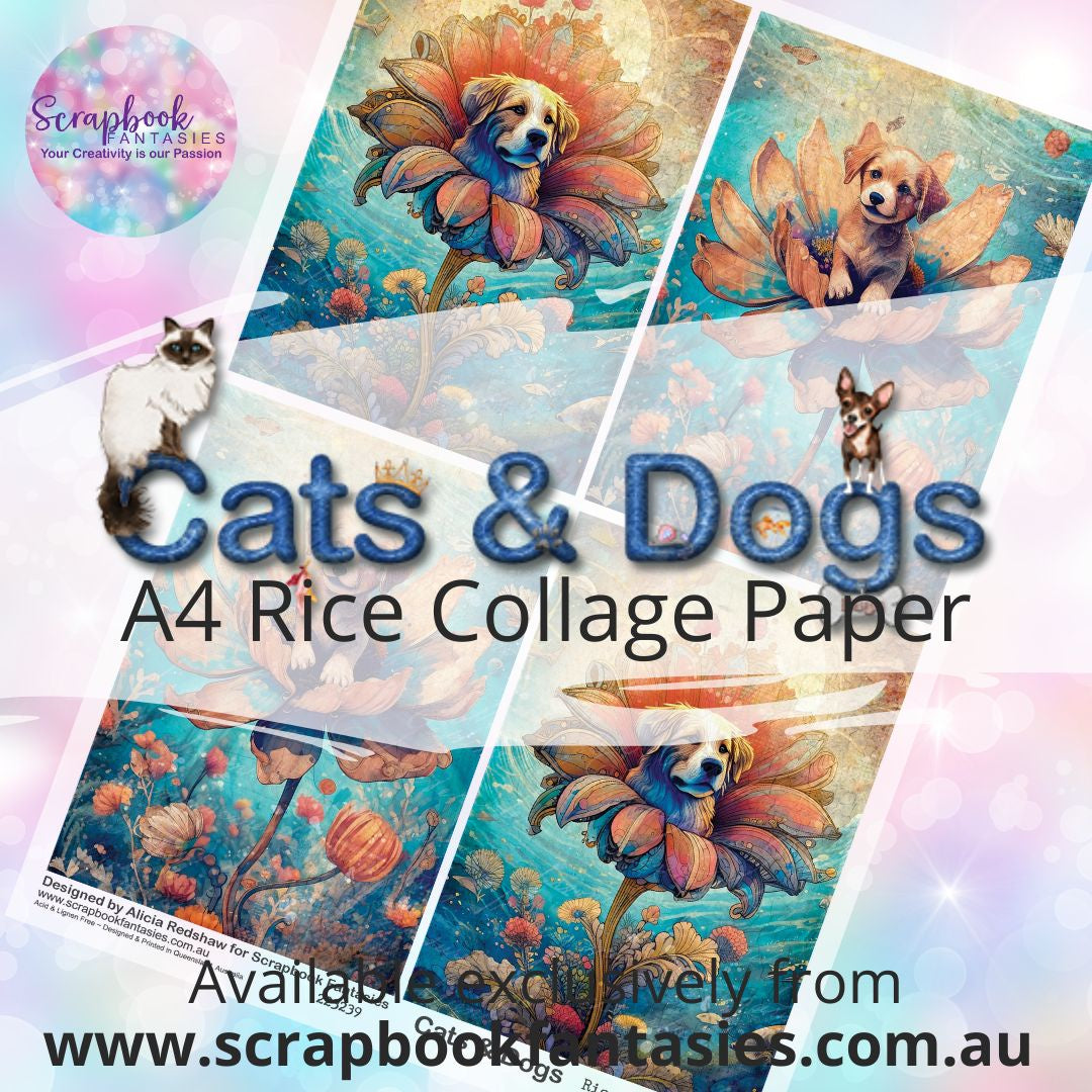 Cats & Dogs A4 Rice Collage Paper - Puppy Florals Quarters 223239