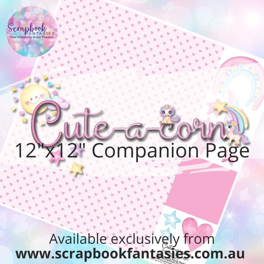 Cute-a-corn 12"x12" Single-sided Companion Page - Pink Hearts 222401