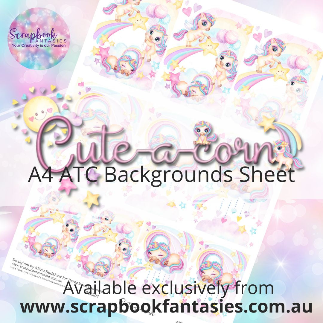 Cute-a-corn A4 ATC Backgrounds Sheet  - Cute-a-corns 222407