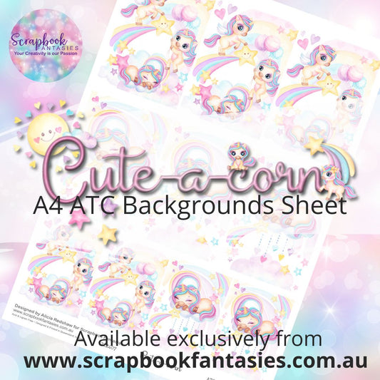 Cute-a-corn A4 ATC Backgrounds Sheet  - Cute-a-corns 222407