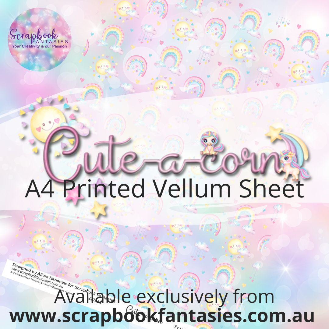 Cute-a-corn A4 Printed Vellum Sheet - Rainbows 222412