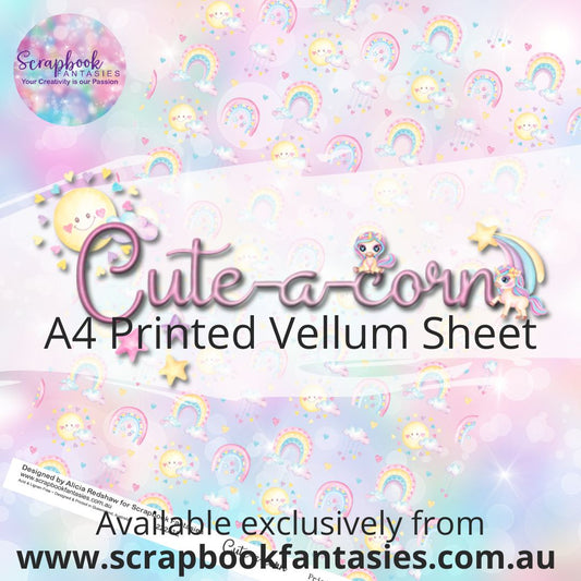 Cute-a-corn A4 Printed Vellum Sheet - Rainbows 222412