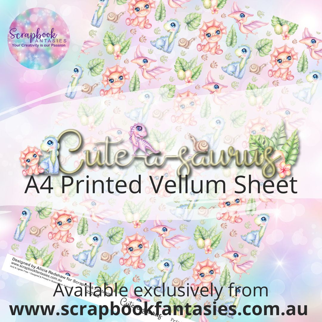 Cute-a-saurus A4 Printed Vellum Sheet - Cute-a-saurus 227403