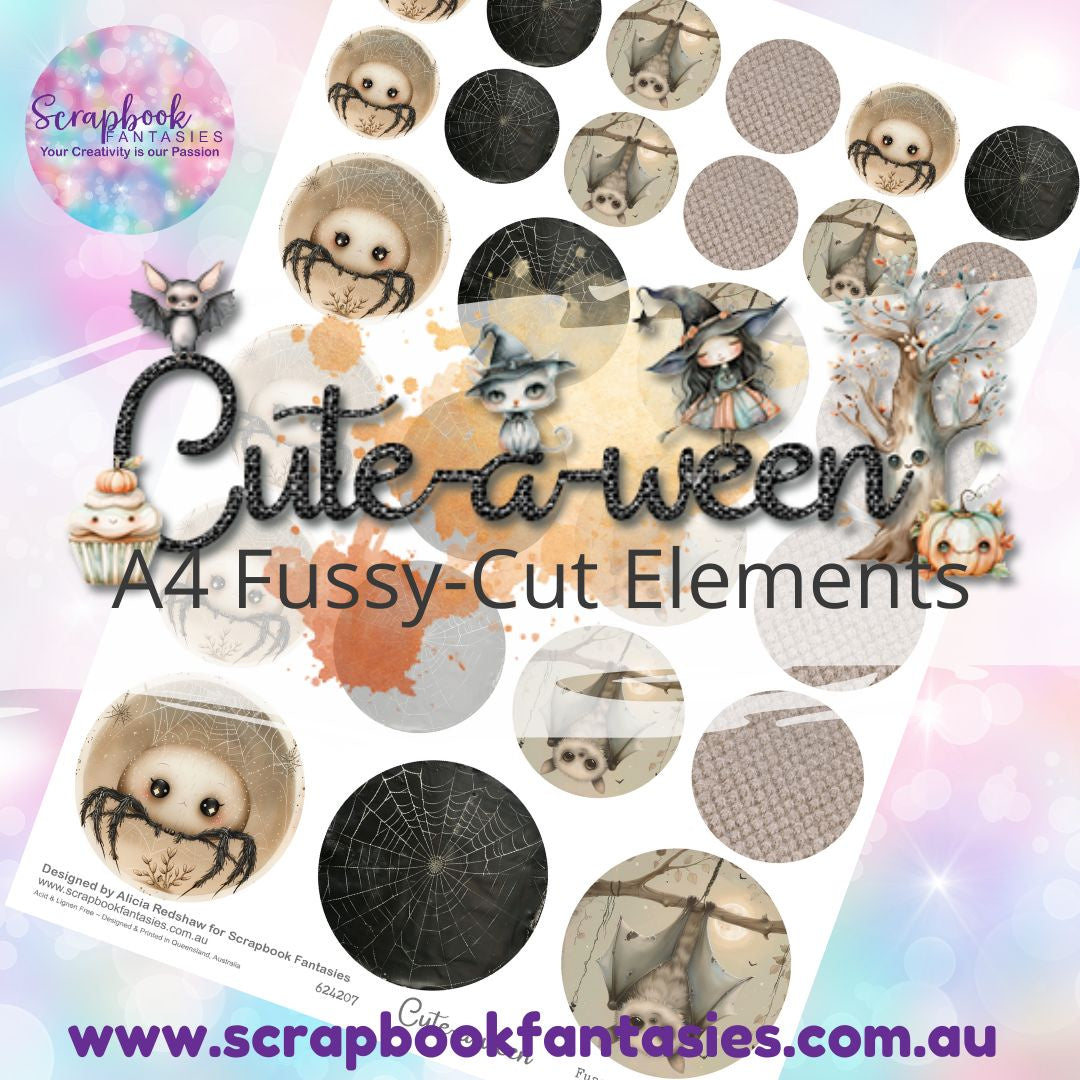 Cute-a-ween A4 Colour Fussy-Cut Elements - Bat & Spider Circles 624207