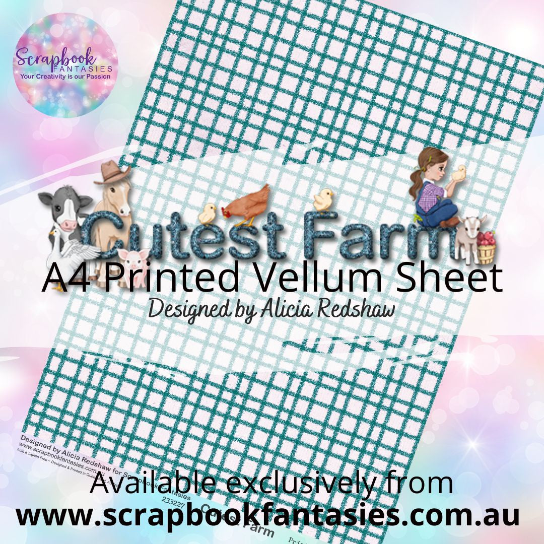 Cutest Farm A4 Printed Vellum Sheet - Teal Check 233227