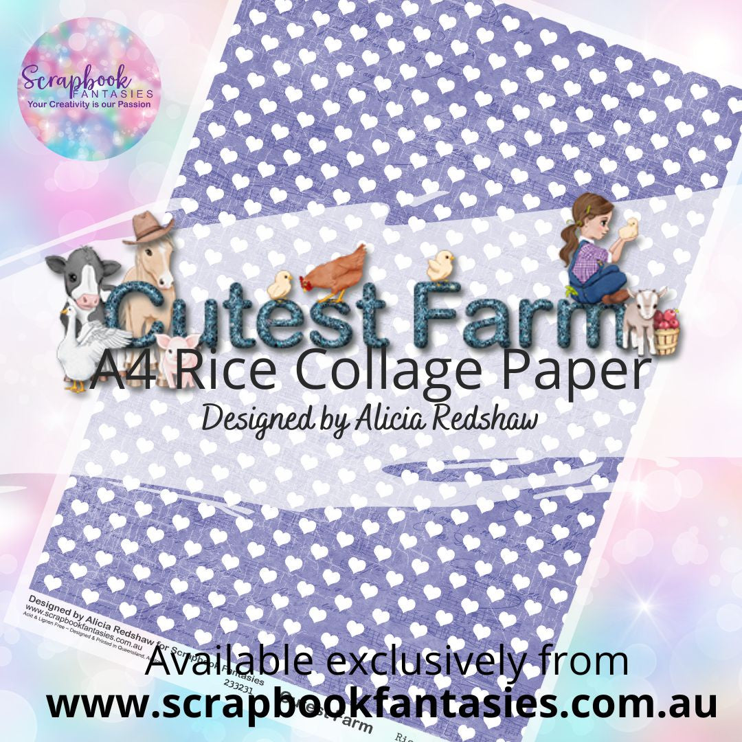 Cutest Farm A4 Rice Collage Paper - Purple Hearts 233231