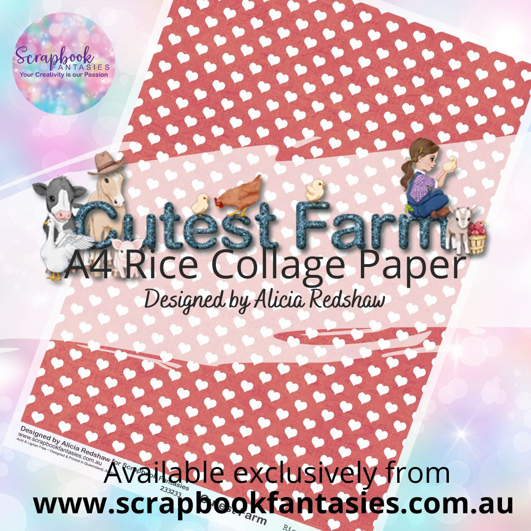 Cutest Farm A4 Rice Collage Paper - Red Hearts 233233