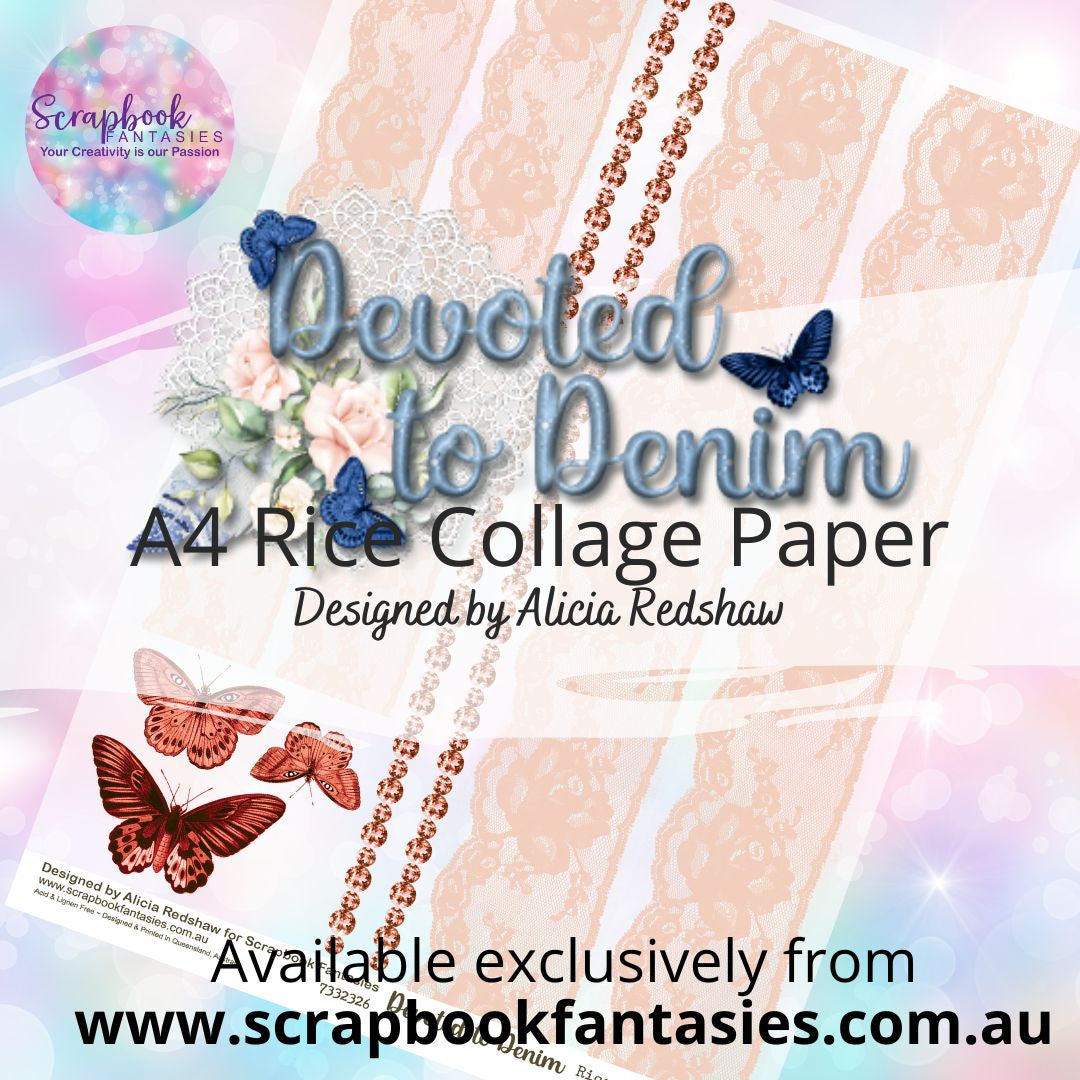 Devoted to Denim A4 Rice Collage Paper - Peach Diamonds & Lace 7332326