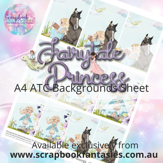 Fairytale Princess A4 ATC Backgrounds Sheet  - Princess in Blue 2B 392441