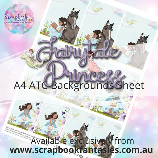 Fairytale Princess A4 ATC Backgrounds Sheet  - Princess in Blue 2C 392442