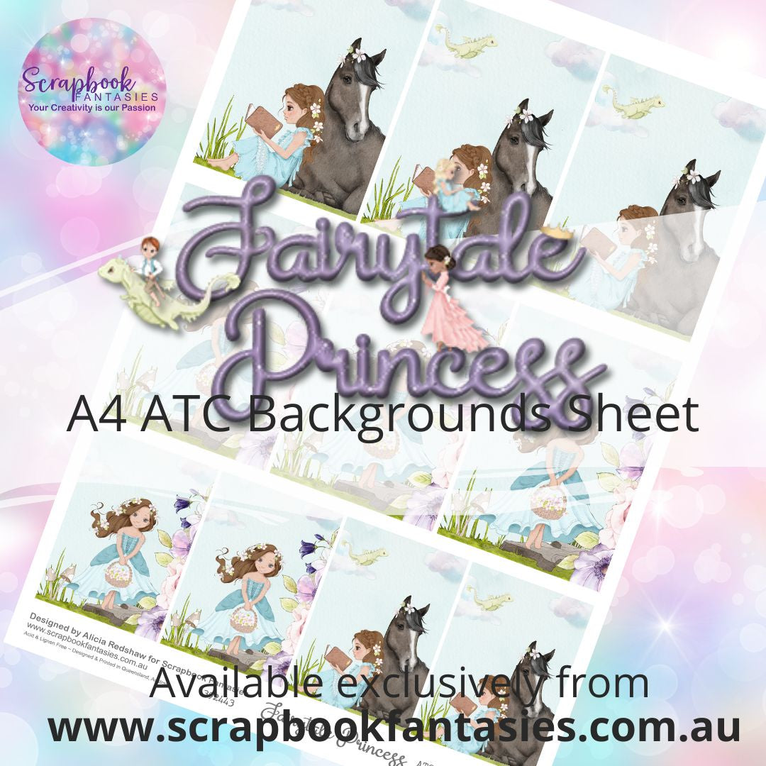 Fairytale Princess A4 ATC Backgrounds Sheet  - Princess in Blue 2D 392443