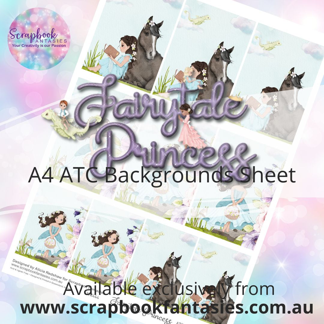 Fairytale Princess A4 ATC Backgrounds Sheet  - Princess in Blue 2E 392444