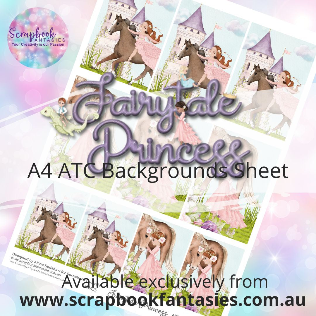 Fairytale Princess A4 ATC Backgrounds Sheet  - Princess in Pink 1A 392435