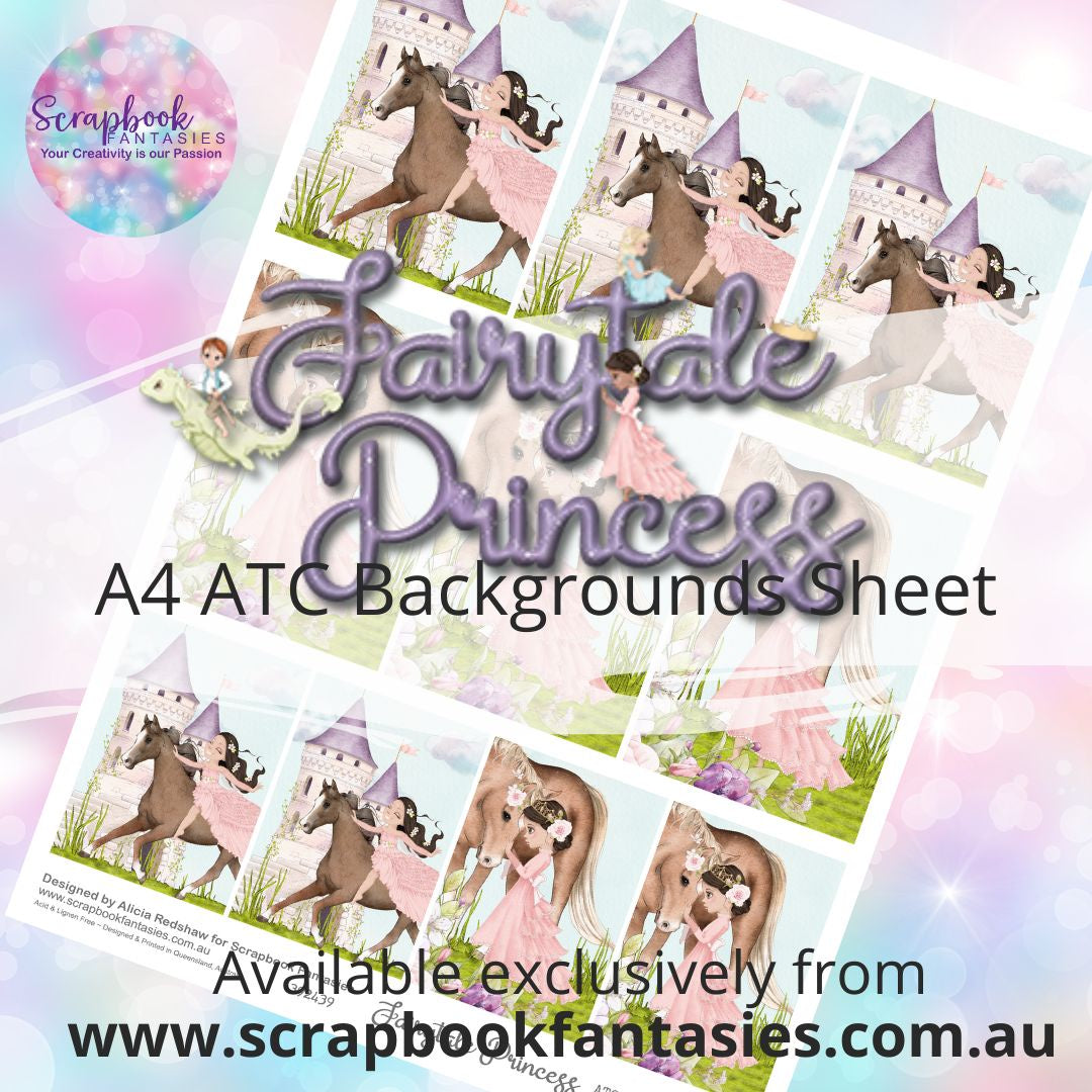 Fairytale Princess A4 ATC Backgrounds Sheet  - Princess in Pink 1E 392439