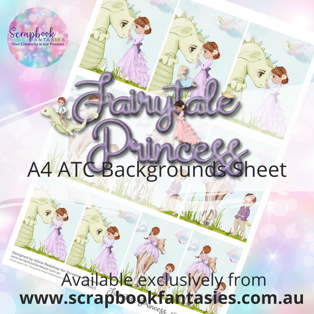 Fairytale Princess A4 ATC Backgrounds Sheet  - Princess in Purple 3A 392445