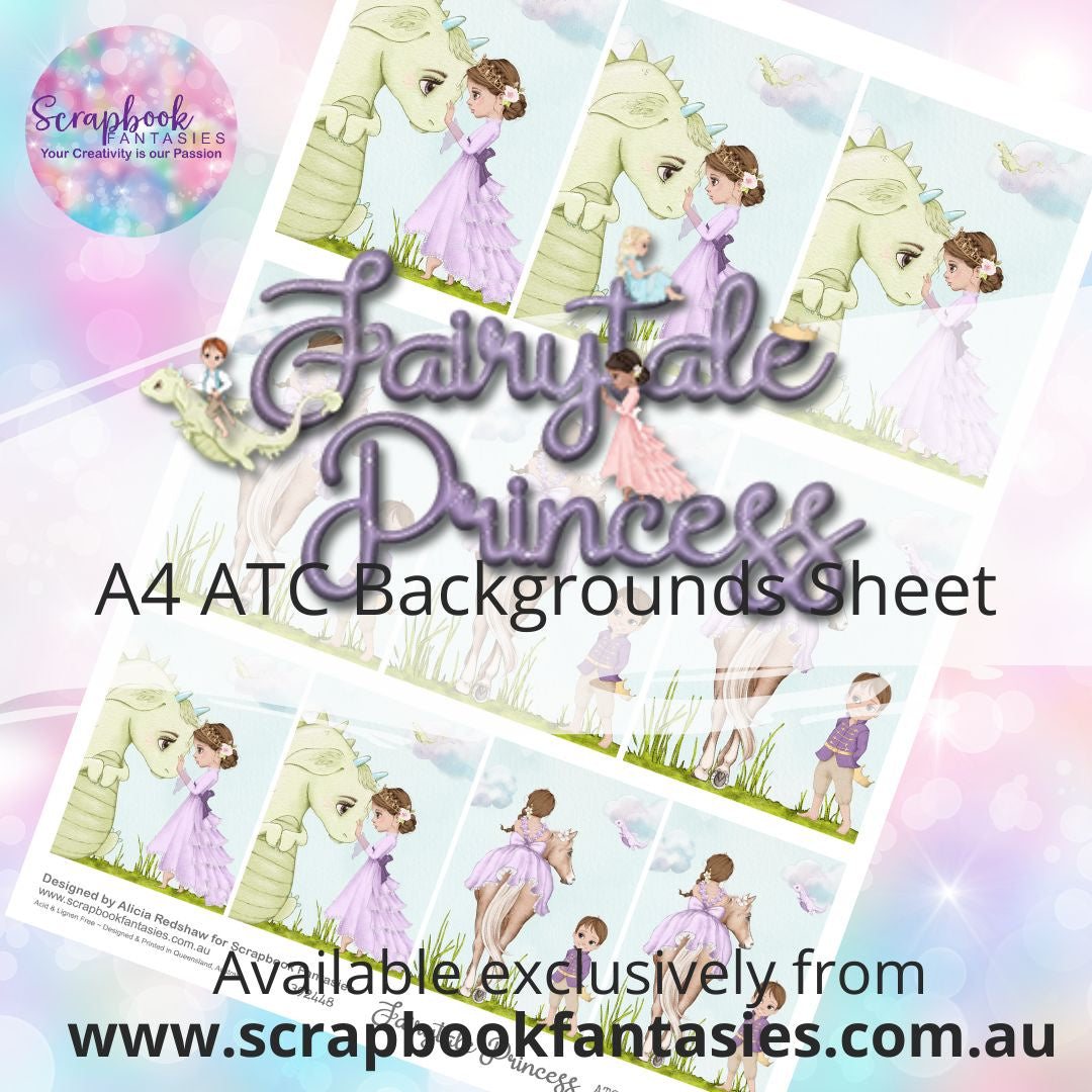 Fairytale Princess A4 ATC Backgrounds Sheet  - Princess in Purple 3D 392448