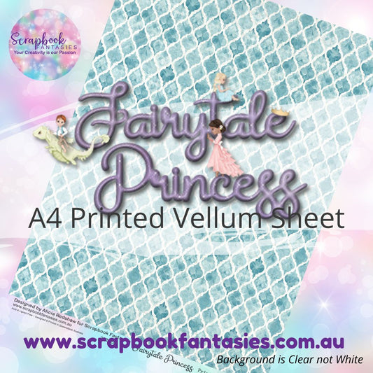 Fairytale Princess A4 Printed Vellum Sheet - Teal Quatrefoil 392424