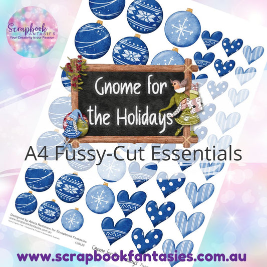 Gnome for the Holidays A4 Colour Fussy-Cut Essentials - BLue Hearts & Baubles 438422