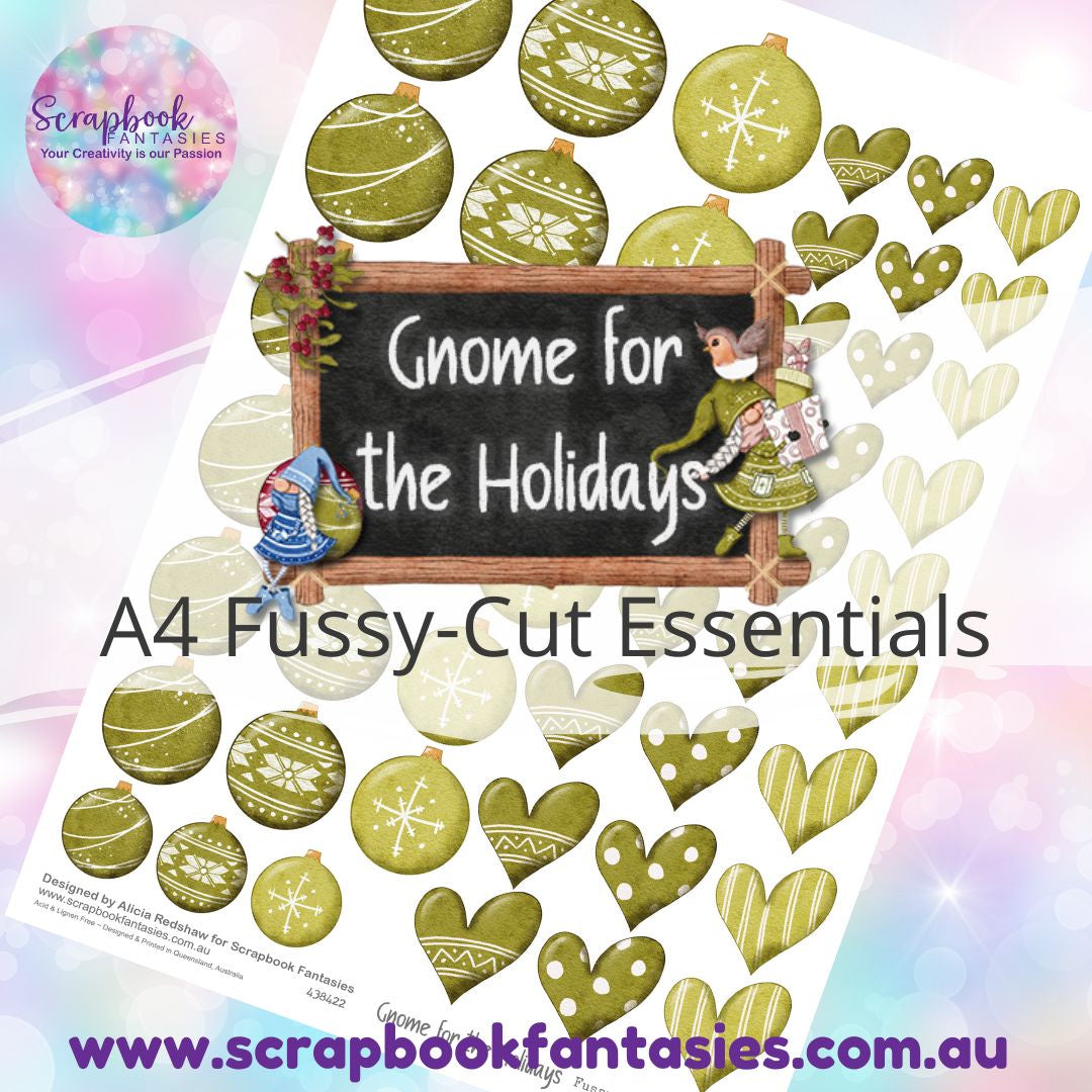 Gnome for the Holidays A4 Colour Fussy-Cut Essentials - Green Hearts & Baubles 438423