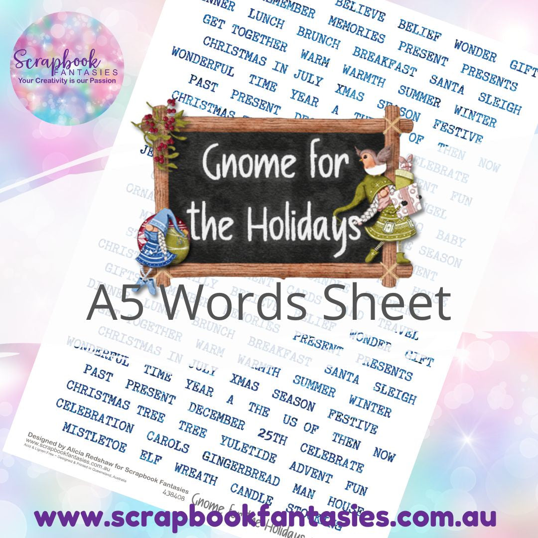 Gnome for the Holidays A5 Words Sheet - Blue Christmas Words 438408