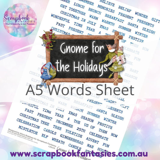 Gnome for the Holidays A5 Words Sheet - Blue Christmas Words 438408